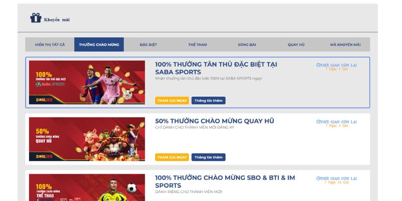 Khuyến mãi Goal123 lớn khi nạp tiền